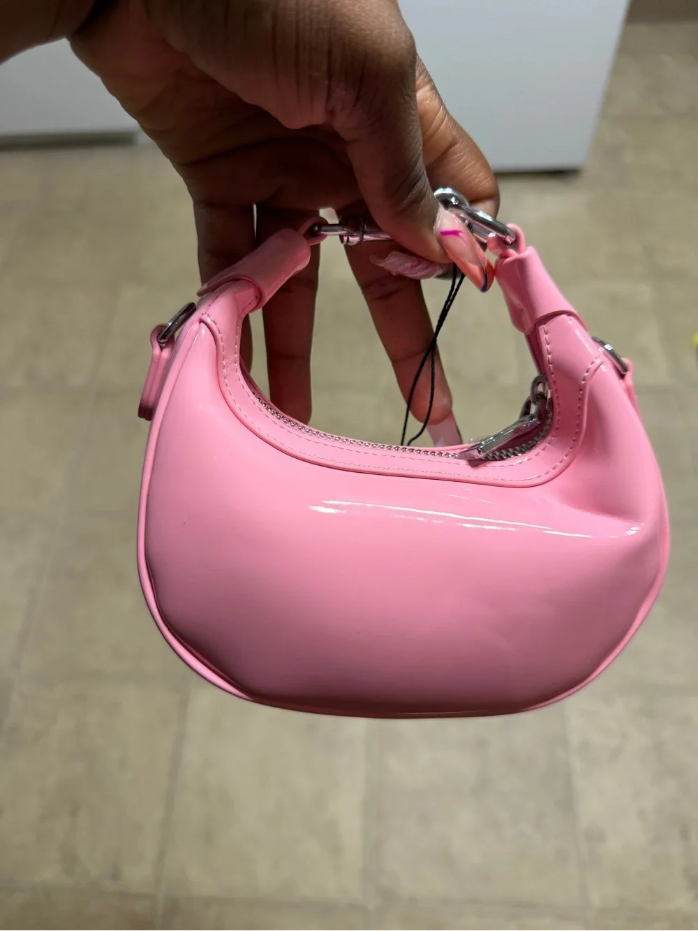 Pink Patent Mini Hobo Bag with Silver G Accent